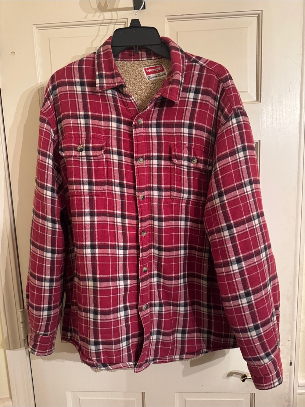 Wrangler Red Plaid Sherpa-Lined Shirt Jacket